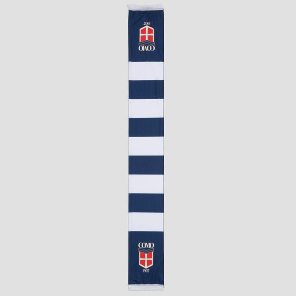 Como 1907 Sciarpa Navy Bande Bianche Logo Crest