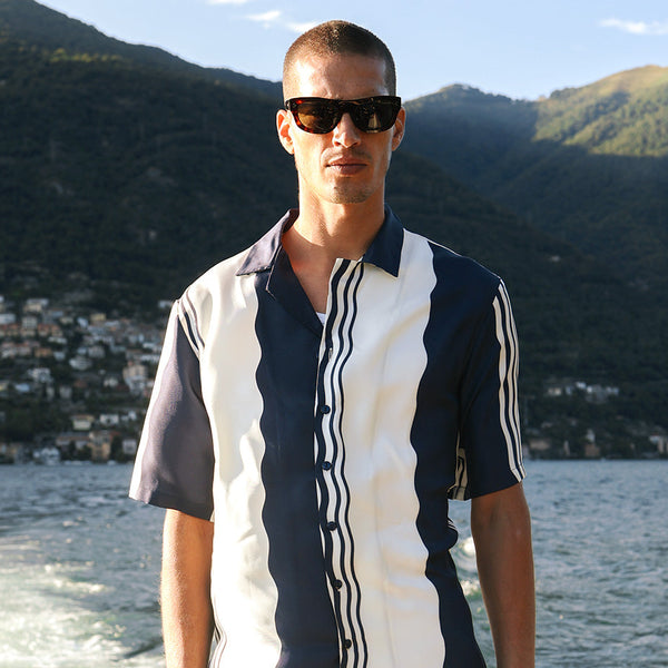 Como Cup Camicia Seta Onde Navy
