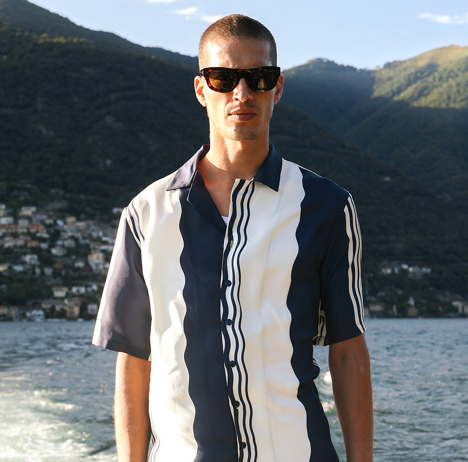 Como Cup Camicia Seta Onde Navy
