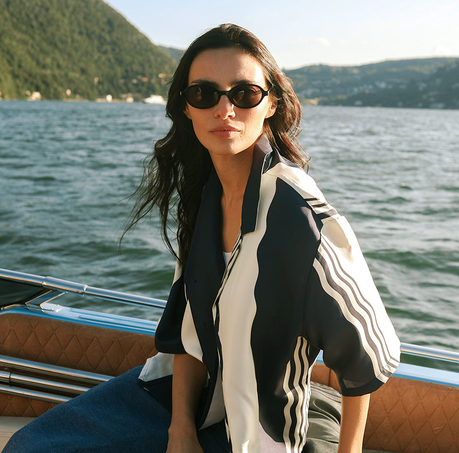 Como Cup Camicia Seta Onde Navy