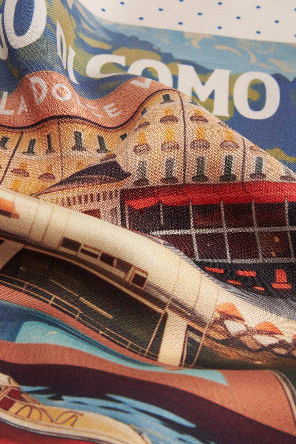 Printed Silk Handkerchief with Villa and Boat