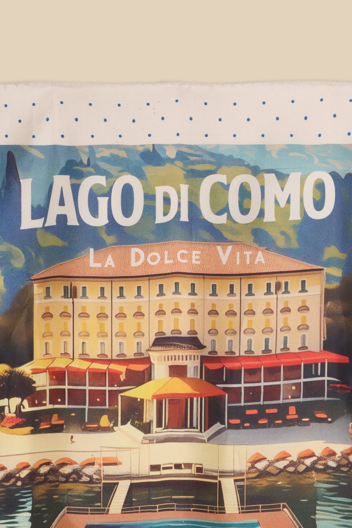 Printed Silk Foulard with Villa and Boat “Dolce Vita”