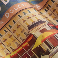Printed Silk Foulard with Villa and Boat “Dolce Vita”