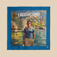 Printed Silk Foulard with Soccer Player and Como in Back