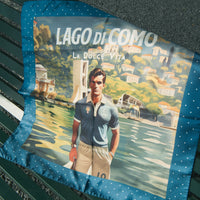 Printed Silk Foulard with Soccer Player and Como in Back